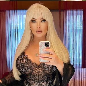 ENTRANCED STYLES Blonde Wig Long Straight with Bangs Synthetic, 22 Inch